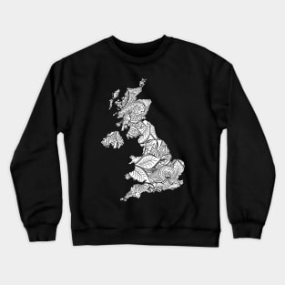 Mandala art map of United Kingdom with text in white Crewneck Sweatshirt